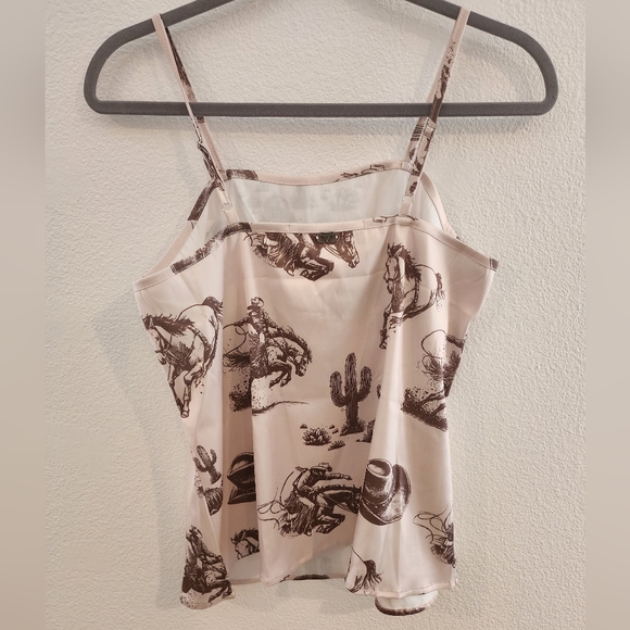 Lucky & Blessed NWT Satin Western Dessert Days Satin Top Cream and Brown - Picture 3 of 5